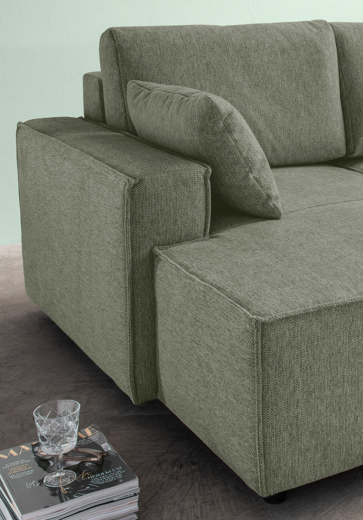 BIGSOFA in Chenille Dunkelgrün  - Dunkelgrün/Schwarz, Modern, Kunststoff/Textil (188/86/154cm) - Livetastic