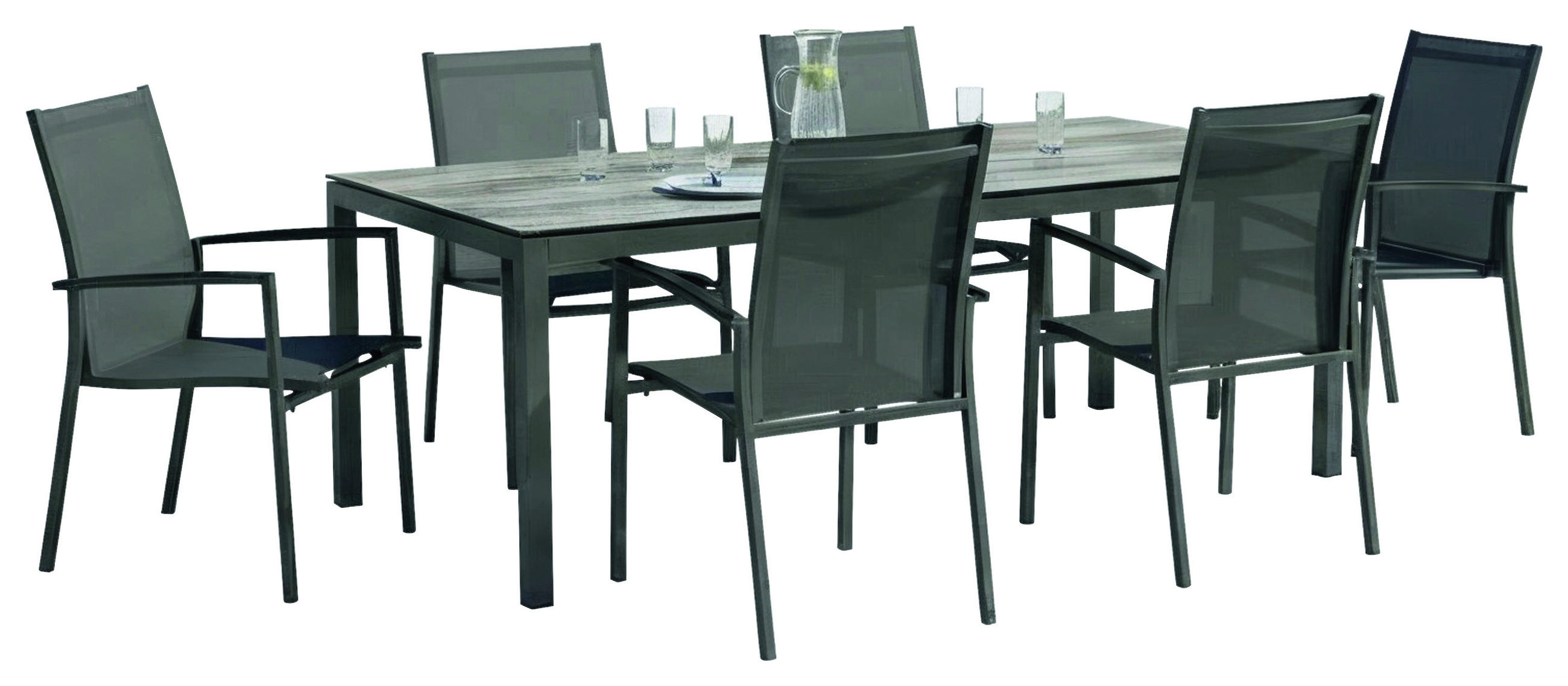 GARTENTISCHGRUPPE Flachgewebe Aluminium  - Anthrazit/Grau, Basics, Kunststoff/Textil - Stern