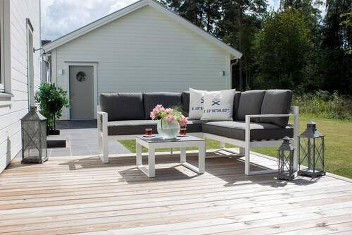 LOUNGEGARNITUR 190/118 cm Aluminium  - Weiß/Grau, Basics, Textil/Metall (190/118cm) - Gardenson