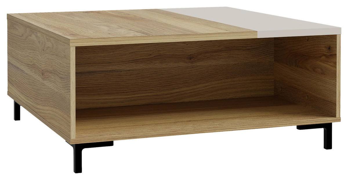 KLUBSKA MIZA, barve hrasta, peščene barve  - črna/barve hrasta, Moderno, kovina/umetna masa (90/39,9/90cm) - Hom`in