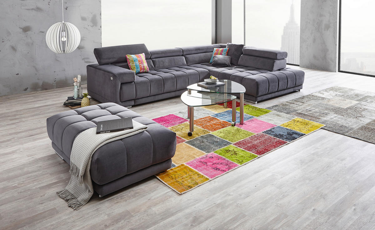 ECKSOFA Anthrazit Mikrofaser  - Chromfarben/Anthrazit, Design, Textil/Metall (326/222cm) - Beldomo Speed