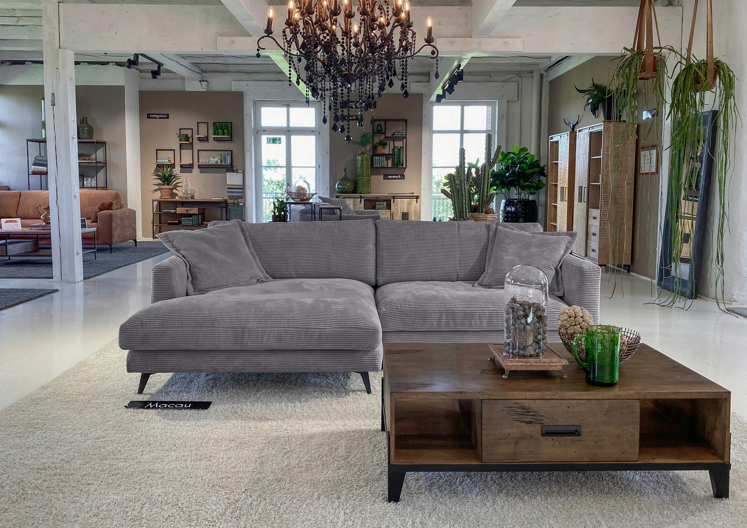 ECKSOFA Dunkelgrau Cord  - Dunkelgrau/Schwarz, LIFESTYLE, Textil/Metall (140/270cm) - Landscape