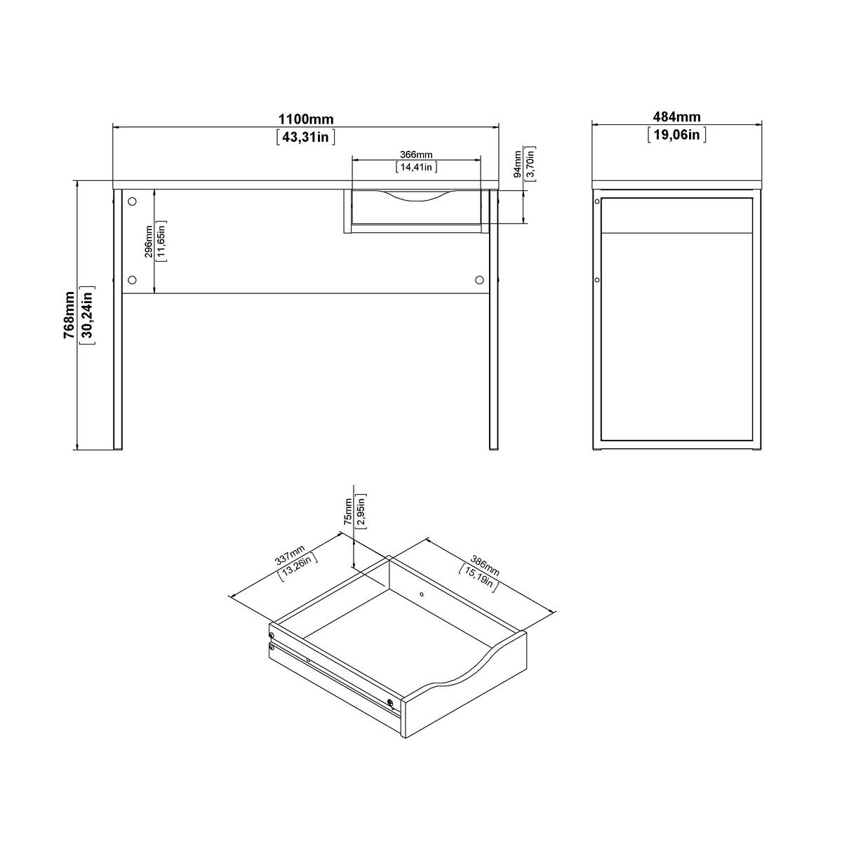 SCHREIBTISCH 110/48,4/76,8 cm  in Schwarz  - Schwarz, MODERN, Holzwerkstoff/Metall (110/48,4/76,8cm) - MID.YOU