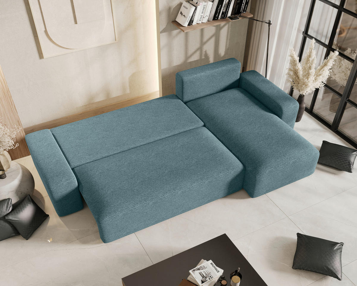 ECKSOFA Grau Bouclé Zierkissen, Rückenkissen, Bettkasten, Schlaffunktion, Rücken echt, Stauraum  - Schwarz/Grau, MODERN, Kunststoff/Textil (248/143cm) - Xora