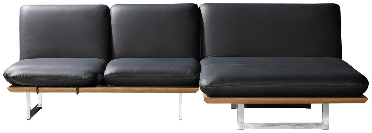 OTTOMANE in Echtleder Schwarz  - Chromfarben/Schwarz, Design, Leder/Holz (134/92/165/218cm) - Dieter Knoll