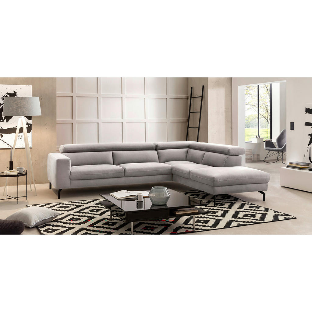 Thumbnail - Trendmanufaktur Ecksofa California, Silber, Textil, 4-Sitzer, Ottomane rechts, L-Form, 305x233 cm, seitenverkehrt erhält...