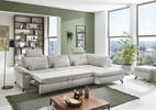 ECKSOFA Ecru Cord, Velours  - Ecru/Schwarz, Design, Textil/Metall (197/291cm) - Beldomo Style
