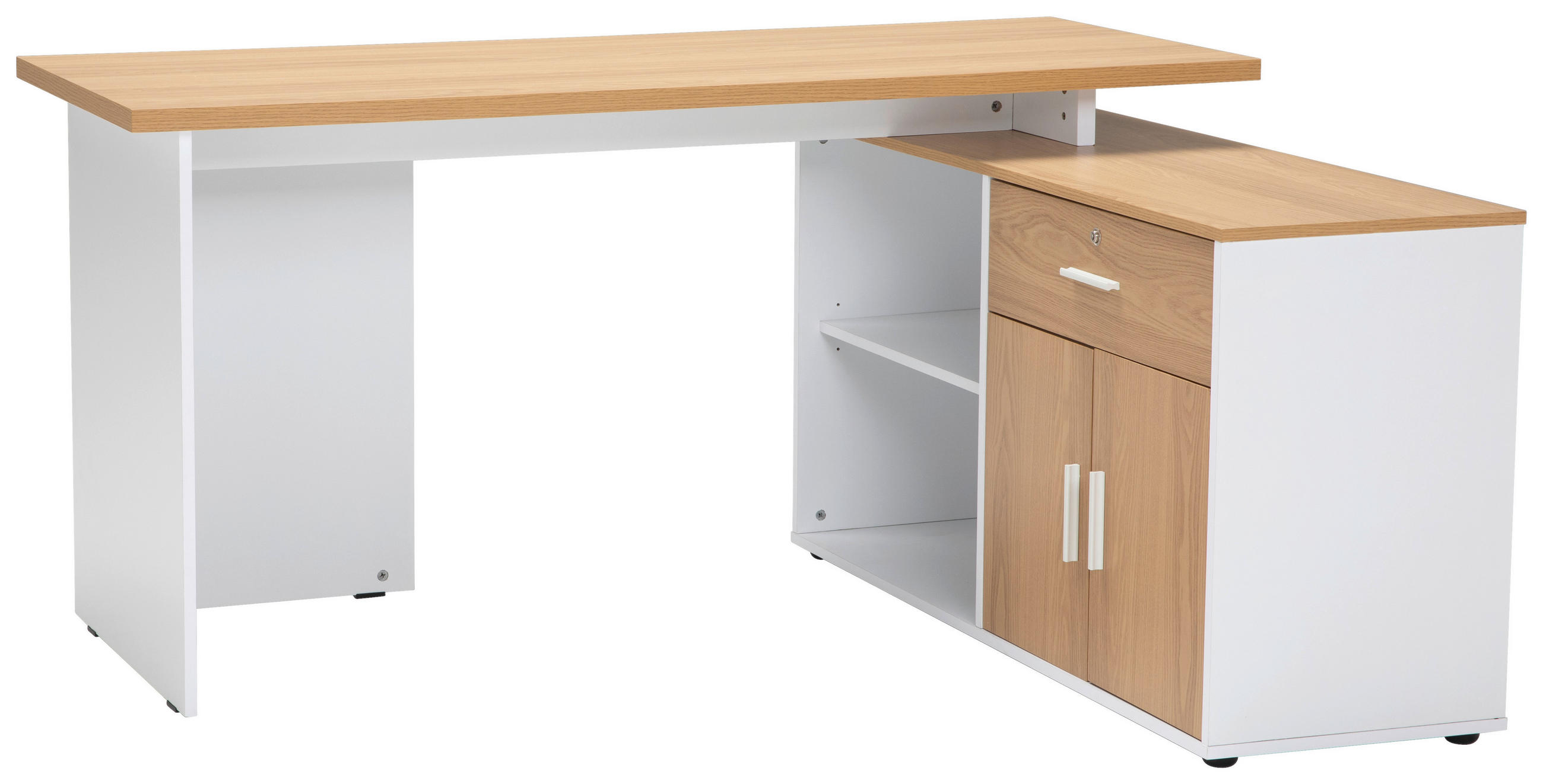 ECKSCHREIBTISCH 150/119/75 cm  in Weiß, Eiche Bianco  - Eiche Bianco/Silberfarben, Design, Holzwerkstoff/Kunststoff (150/119/75cm) - Xora