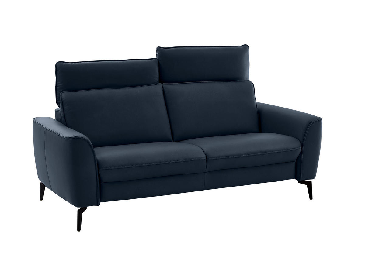 2,5-SITZER in Echtleder Dunkelblau  - Schwarz/Dunkelblau, Natur, Leder/Metall (194/81/110cm) - Valdera