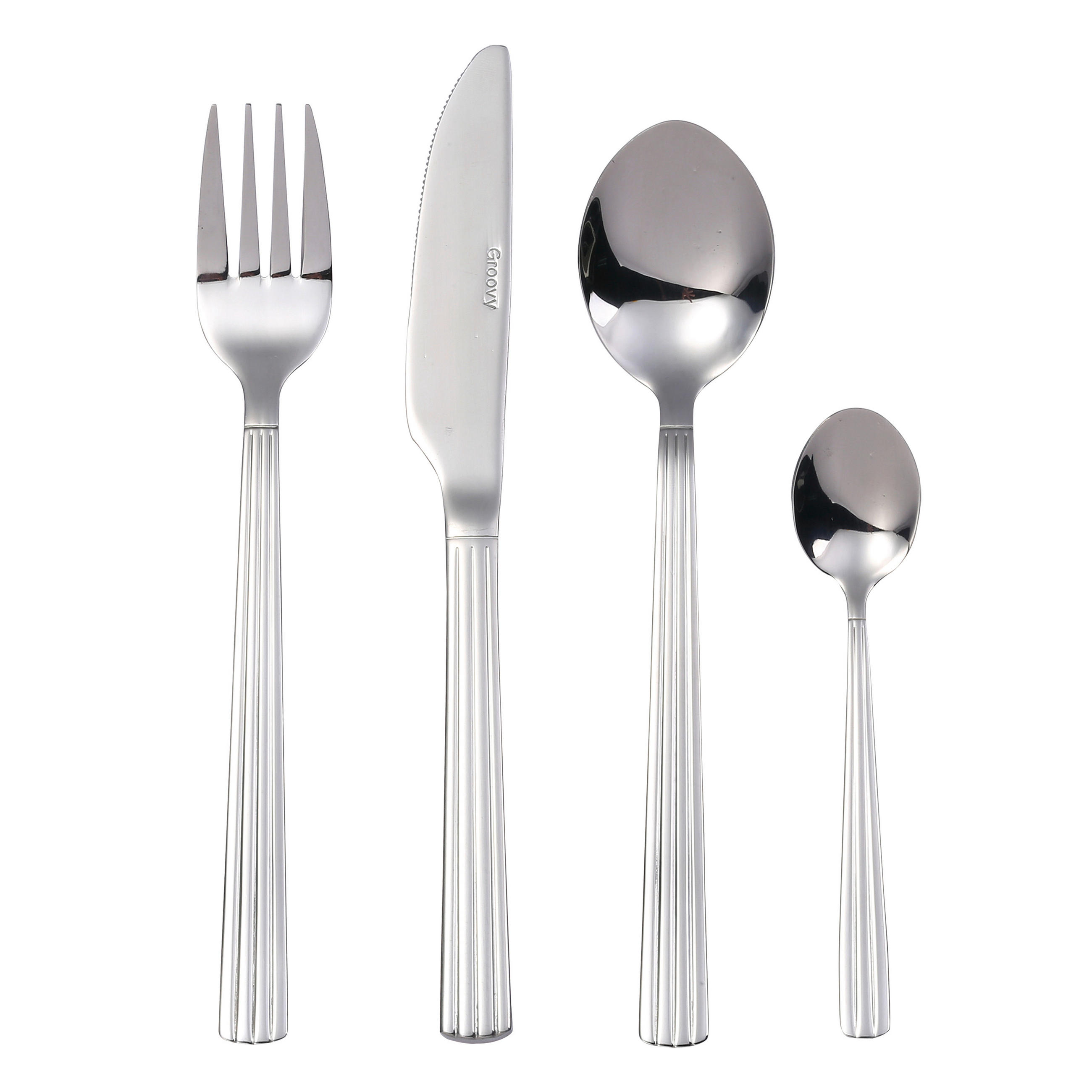 BESTECK-SET Groovy 48-teilig Edelstahl  12 Personen  - Edelstahlfarben, Basics, Metall (28/26/8cm) - Aida