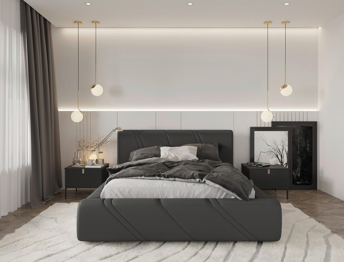 POLSTERBETT 140/200 cm,  in Anthrazit, gepolstertes Kopfteil, Lattenrost, Bettkasten,  - Anthrazit/Schwarz, Design, Holz/Kunststoff (140/200cm) - Chameo
