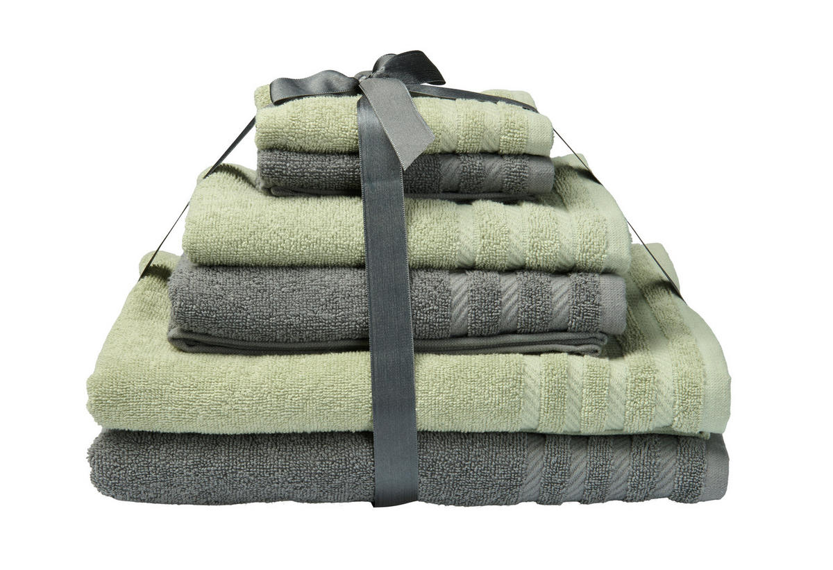 FROTTIERSET Santo Grau, Grün 6-teilig  - Grau/Grün, Basics, Textil - Esposa