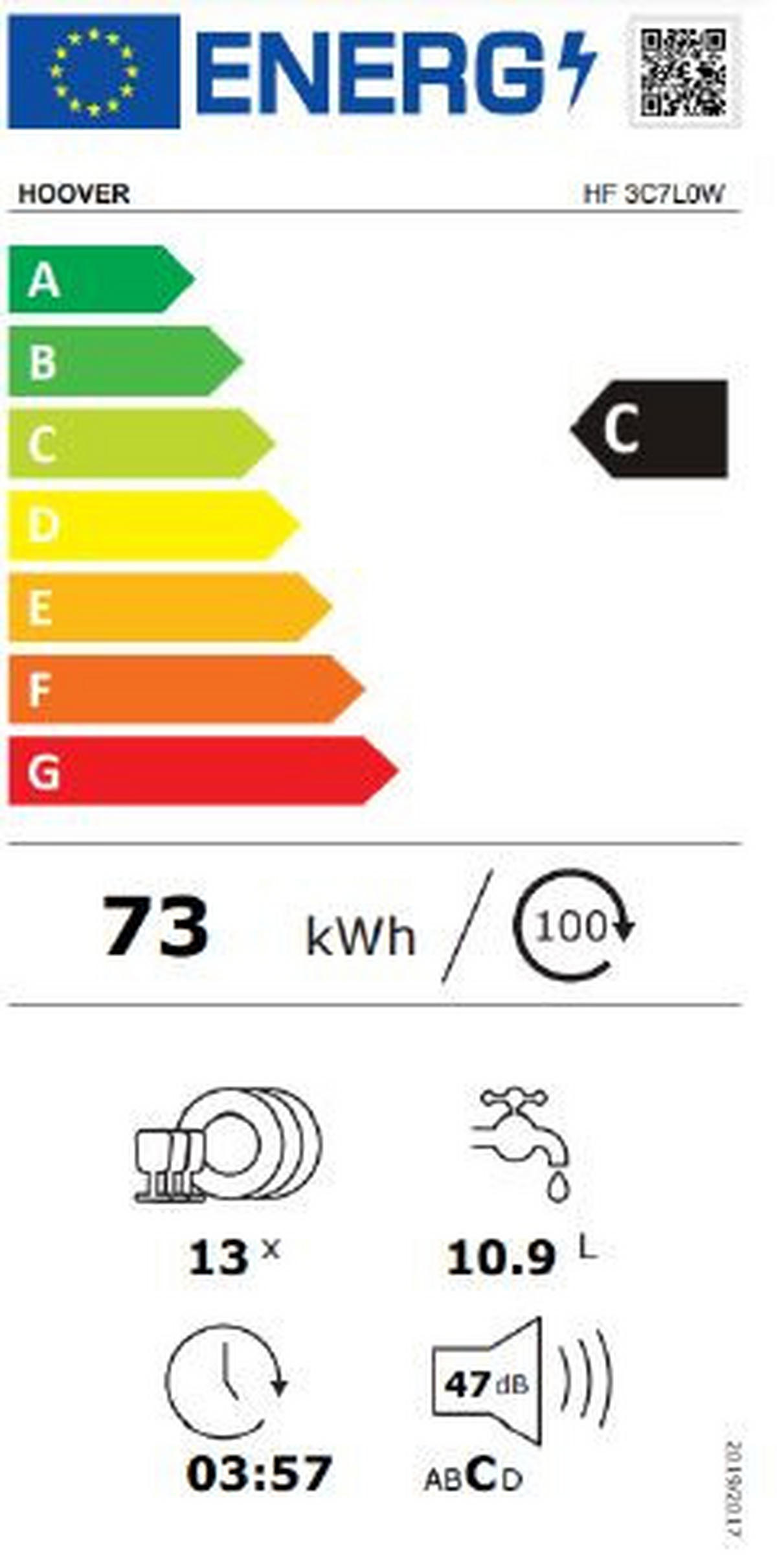 GESCHIRRSPÜLER HF 3C7L0W  - Weiß, Basics (60/85/60cm) - Hoover