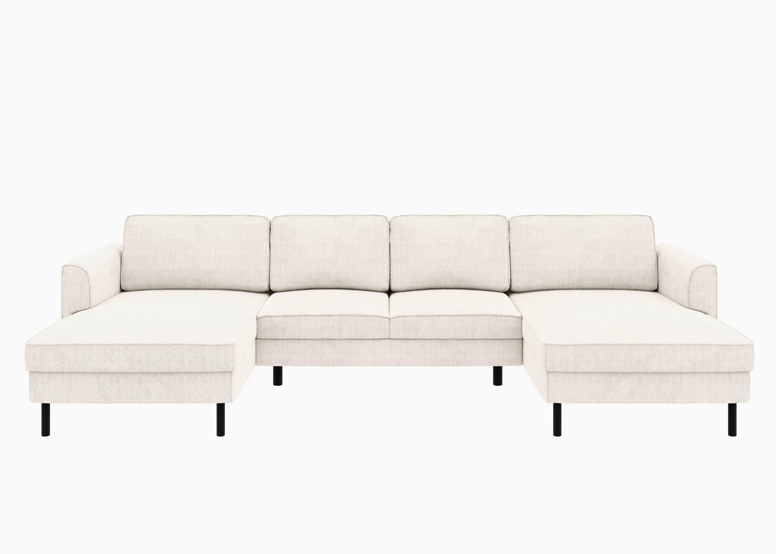 WOHNLANDSCHAFT Creme Cord  - Creme/Schwarz, MODERN, Textil/Metall (161/306/161cm) - Trendmanufaktur