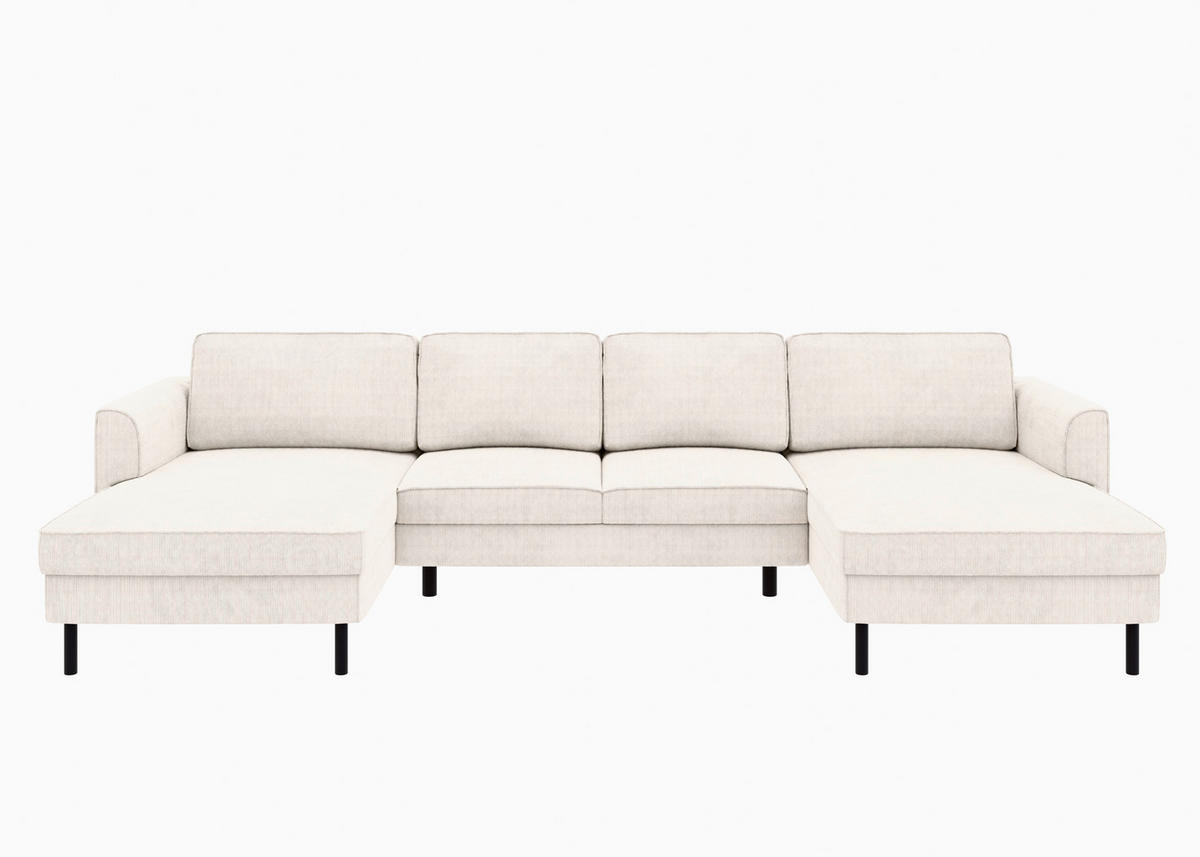 WOHNLANDSCHAFT Creme Cord  - Creme/Schwarz, MODERN, Textil/Metall (161/306/161cm) - Trendmanufaktur