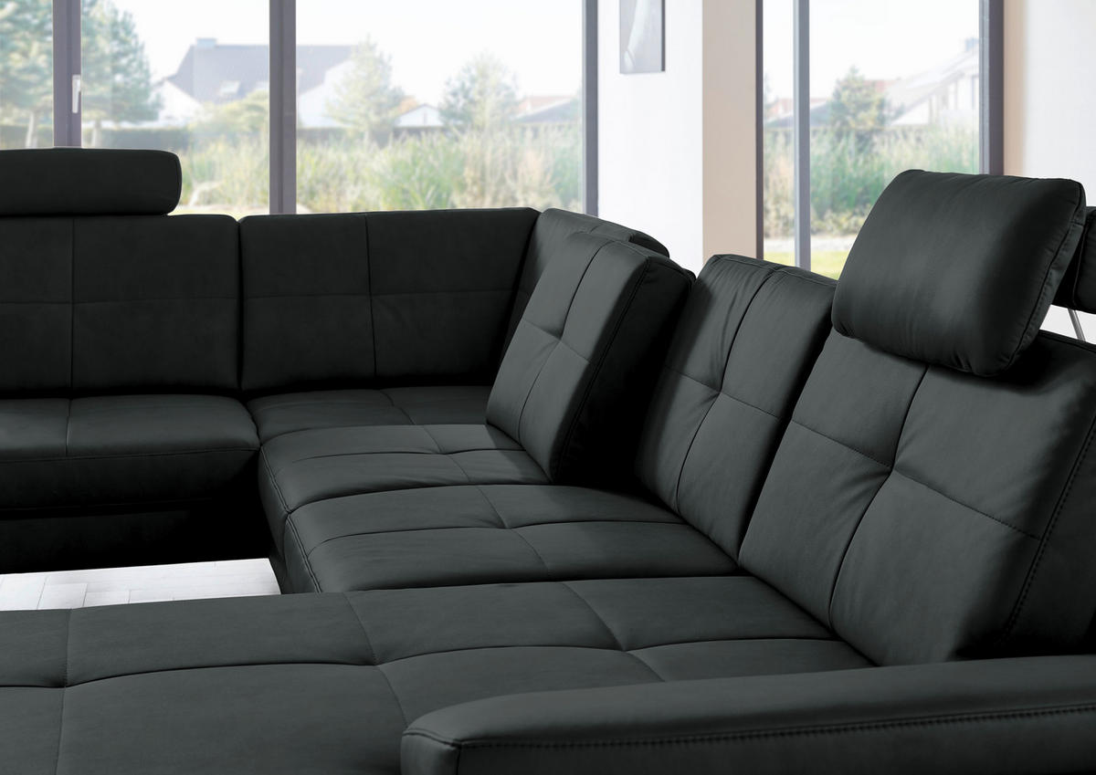SOFFA i läderimitation, mikrofiber antracit  - svart/antracit, Design, metall/textil (220/345cm) - Beldomo System
