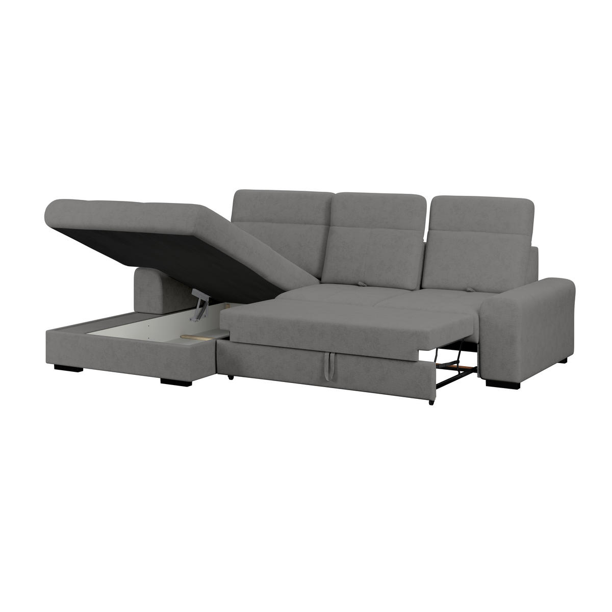 ECKSOFA Anthrazit Chenille Rücken echt, Kopfteilverstellung  - Anthrazit/Schwarz, KONVENTIONELL, Holz/Textil (203/286cm) - MID.YOU