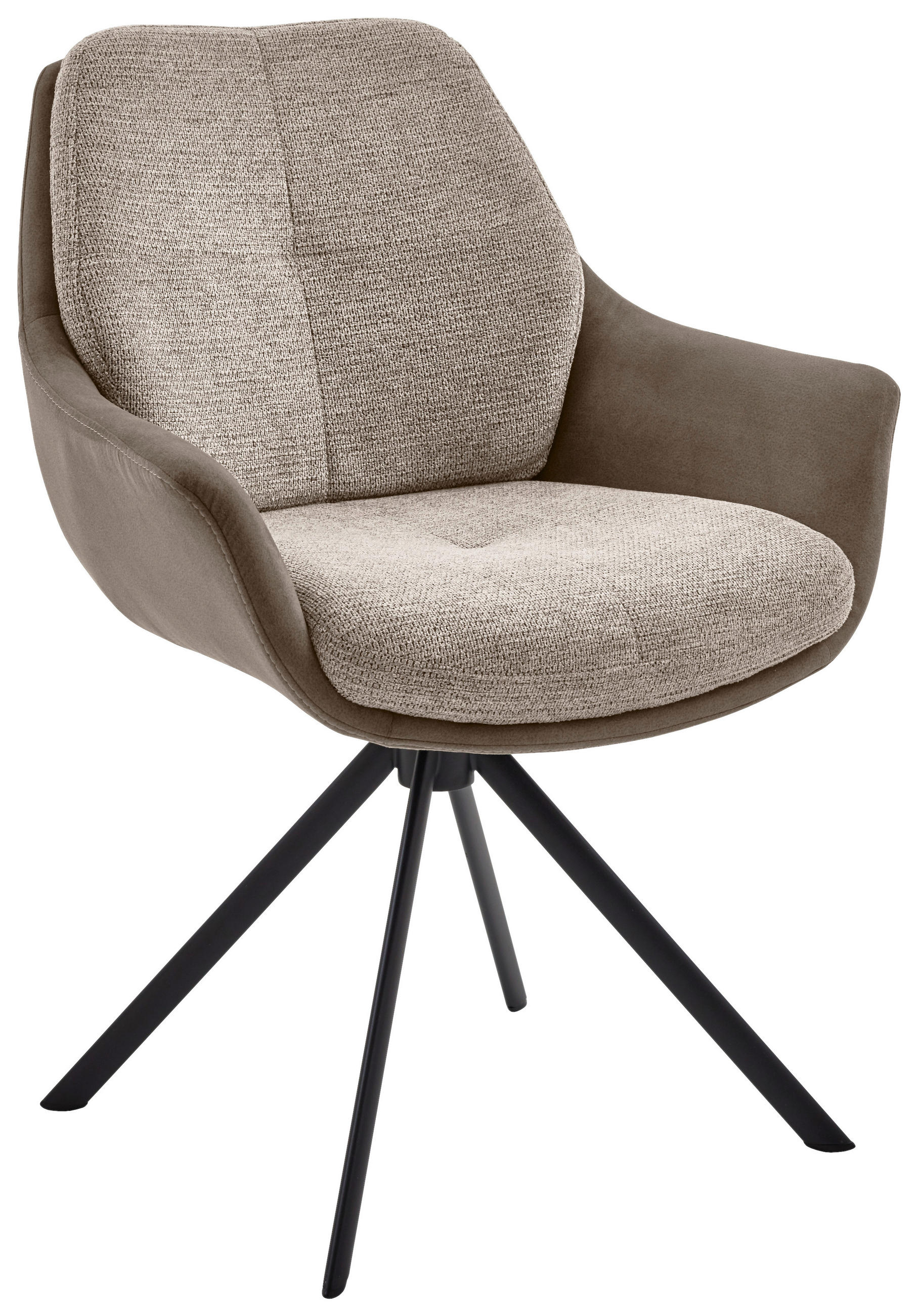 ARMLEHNSTUHL  Typenauswahl, Sitzfläche 360° drehbar, Stoffauswahl, Gestellauswahl, automatische Rückholfunktion Webstoff, Mikrofaser  Schwarz, Taupe  - Taupe/Schwarz, Design, Textil/Metall (62/83,5/65cm) - Valnatura