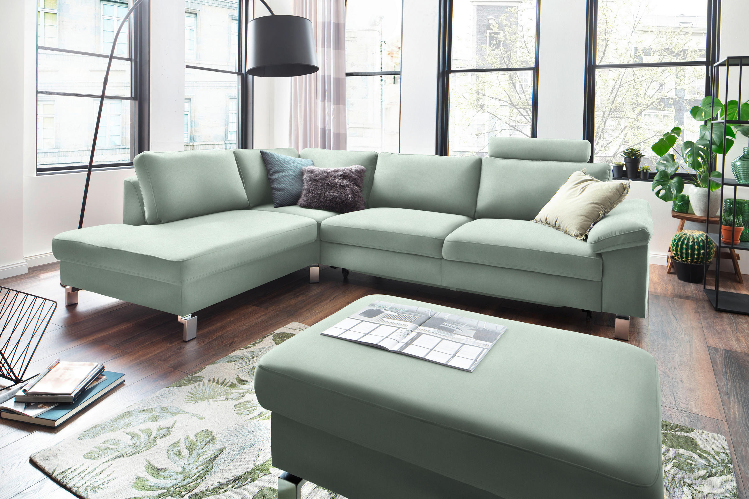 ECKSOFA in Velours Mintgrün  - Chromfarben/Mintgrün, Design, Textil/Metall (200/282cm) - Pure Home Lifestyle