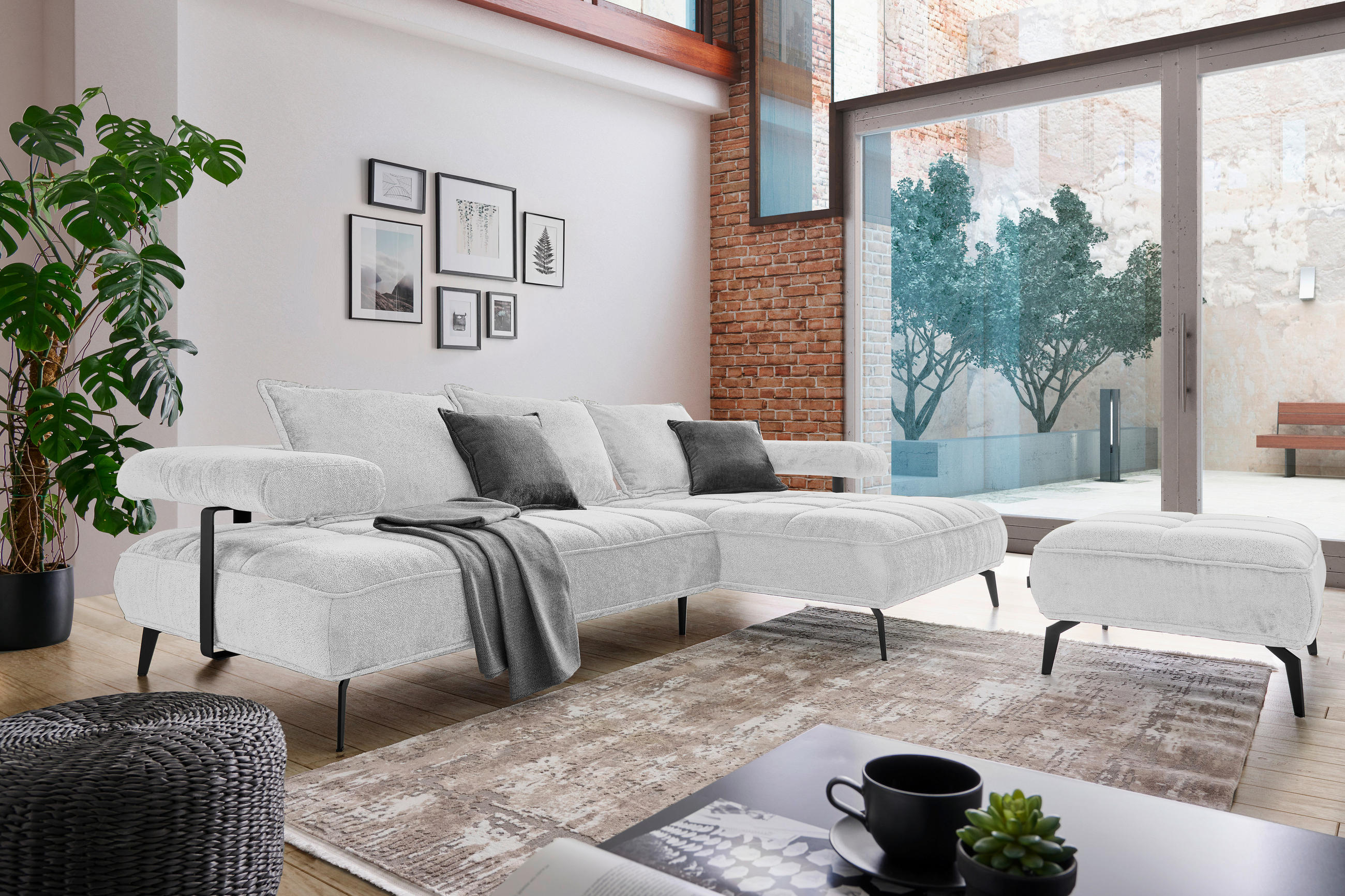 ECKSOFA in Webstoff Hellgrau  - Hellgrau/Schwarz, Design, Textil/Metall (266/180cm) - Welnova