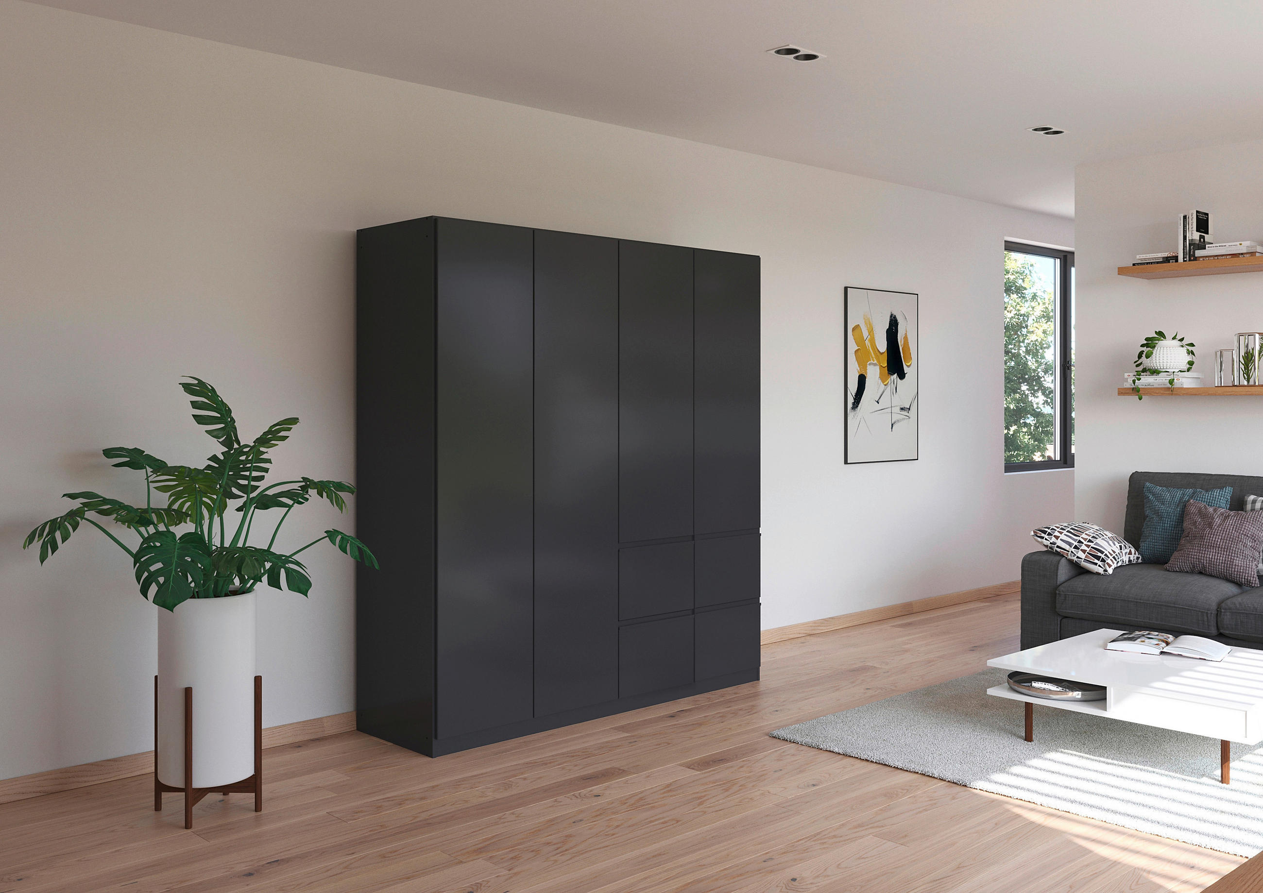KLEIDERSCHRANK 4-türig Grau  - Grau, Trend, Holzwerkstoff/Kunststoff (181/197/54cm) - Xora