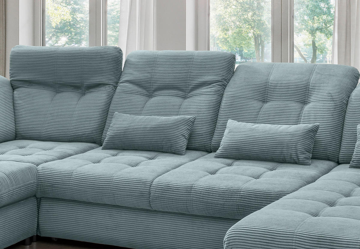 SALON PANORAMIQUE in Cord Hellblau  - bleu clair/noir, Modern, textile/métal (252/387/184cm) - Livetastic