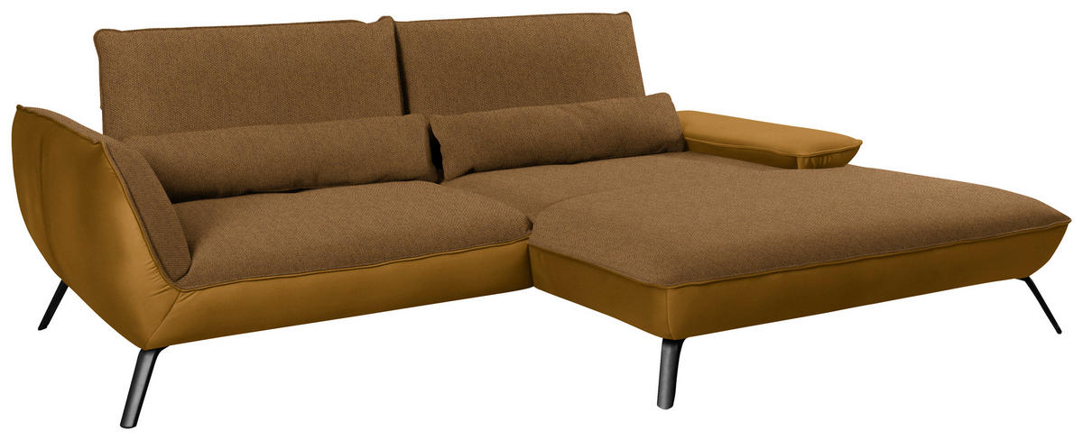 ECKSOFA in Flachgewebe Goldfarben  - Goldfarben/Schwarz, Design, Textil/Metall (273/191cm) - Moderano