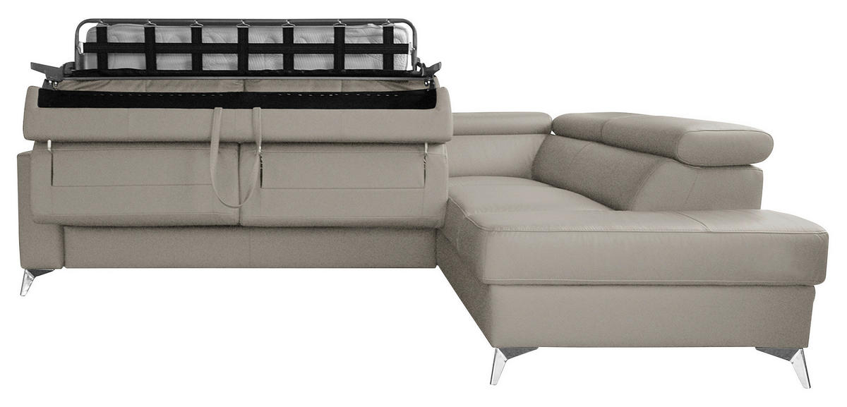 ECKSOFA in Lederlook Echtleder Hellgrau  - Chromfarben/Hellgrau, Design, Leder/Textil (286/208cm) - Livetastic
