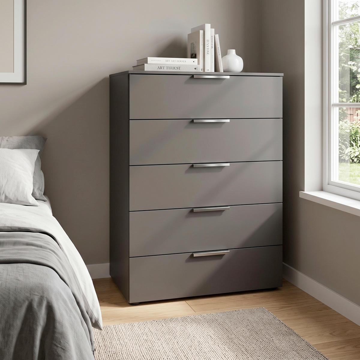 BYRÅ 80/100/42 cm  - kromfärg/grafitfärgad, Modern, metall/trämaterial (80/100/42cm) - Rauch Möbel