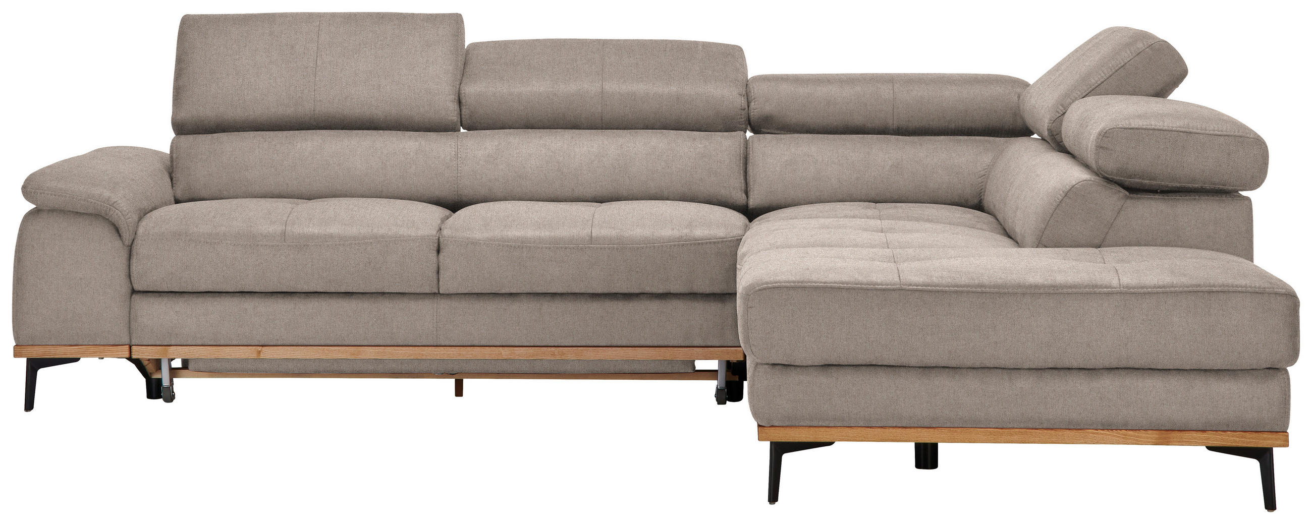 ECKSOFA Webstoff Hellbraun  - Hellbraun/Schwarz, Natur, Holz/Textil (282/226cm) - Novel