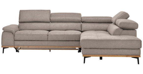 ECKSOFA  in Webstoff Hellbraun Bettkasten, Schlaffunktion, Kopfteilverstellung  282/226 cm  - Hellbraun/Schwarz, Natur, Holz/Textil (282/226cm) - Novel