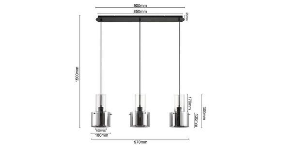 HÄNGELEUCHTE 97/18/150 cm  - Dunkelgrau, Design, Glas/Metall (97/18/150cm) - Dieter Knoll