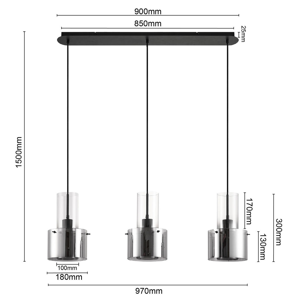HÄNGLAMPA Eos 97/18/150 cm  - mörkgrå, Design, metall/glas (97/18/150cm) - Dieter Knoll
