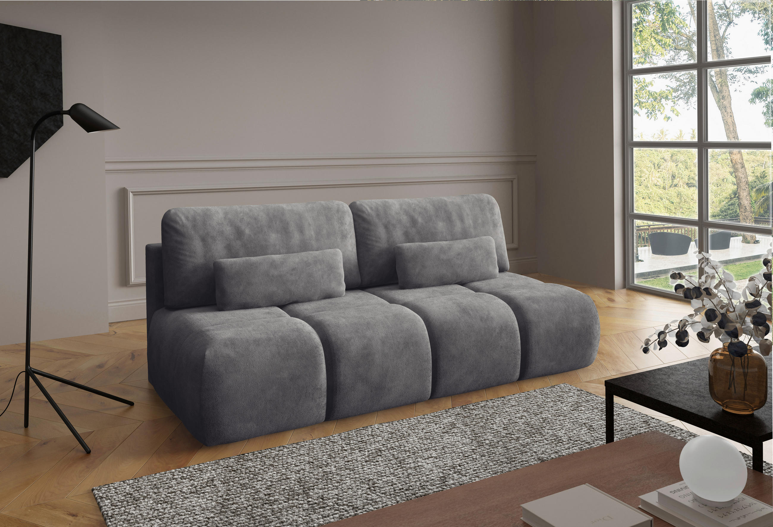 SCHLAFSOFA MARON in Samt Grau  - Schwarz/Grau, Design, Kunststoff/Textil (219/94/110cm) - Livetastic