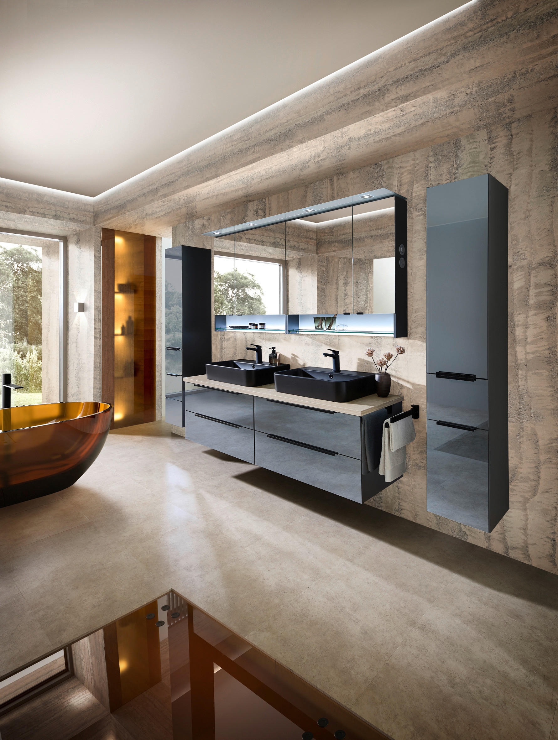 SPIEGELSCHRANK 180/86,8/16 cm  - Schwarz/Grau, Design, Glas/Holzwerkstoff (180/86,8/16cm) - Leonardo Living