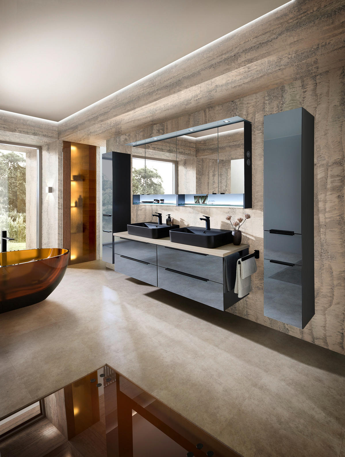 SPIEGELSCHRANK 180/86,8/16 cm  - Schwarz/Grau, Design, Glas/Holzwerkstoff (180/86,8/16cm) - Leonardo Living