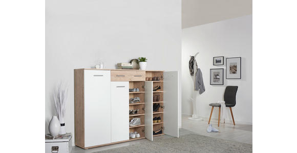 SCHUHSCHRANK 160/120/35 cm - Eichefarben/Silberfarben, Design, Holzwerkstoff/Kunststoff (160/120/35cm) - Xora