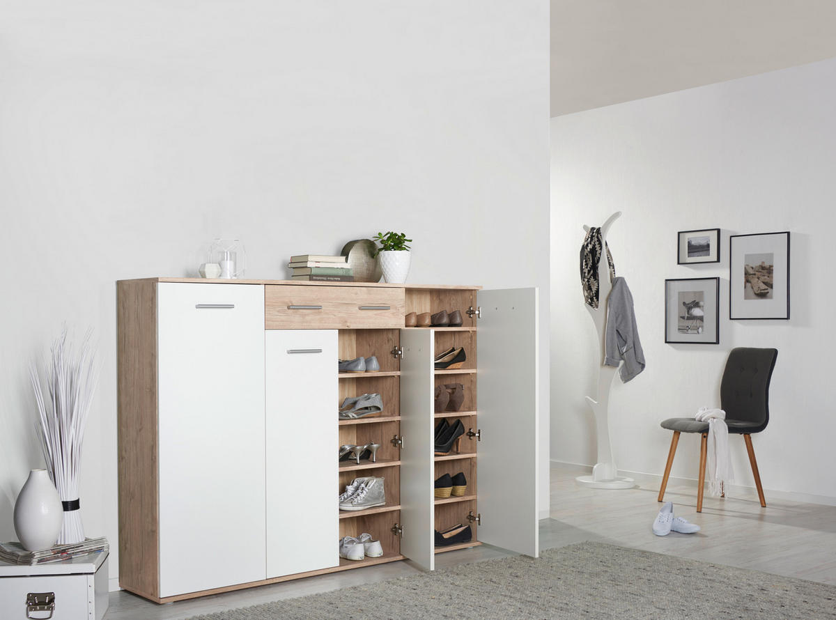 BOTNÍK, bílá, barvy dubu, 160/120/35 cm - bílá/barvy stříbra, Design, kompozitní dřevo/plast (160/120/35cm) - Xora