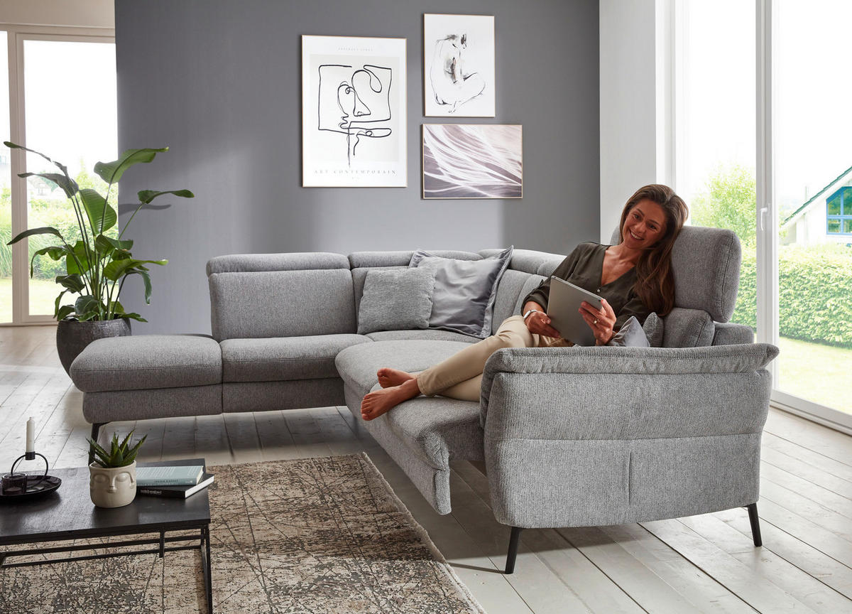 ECKSOFA in Struktur Grau  - Schwarz/Grau, Modern, Textil/Metall (235/275cm) - Cantus