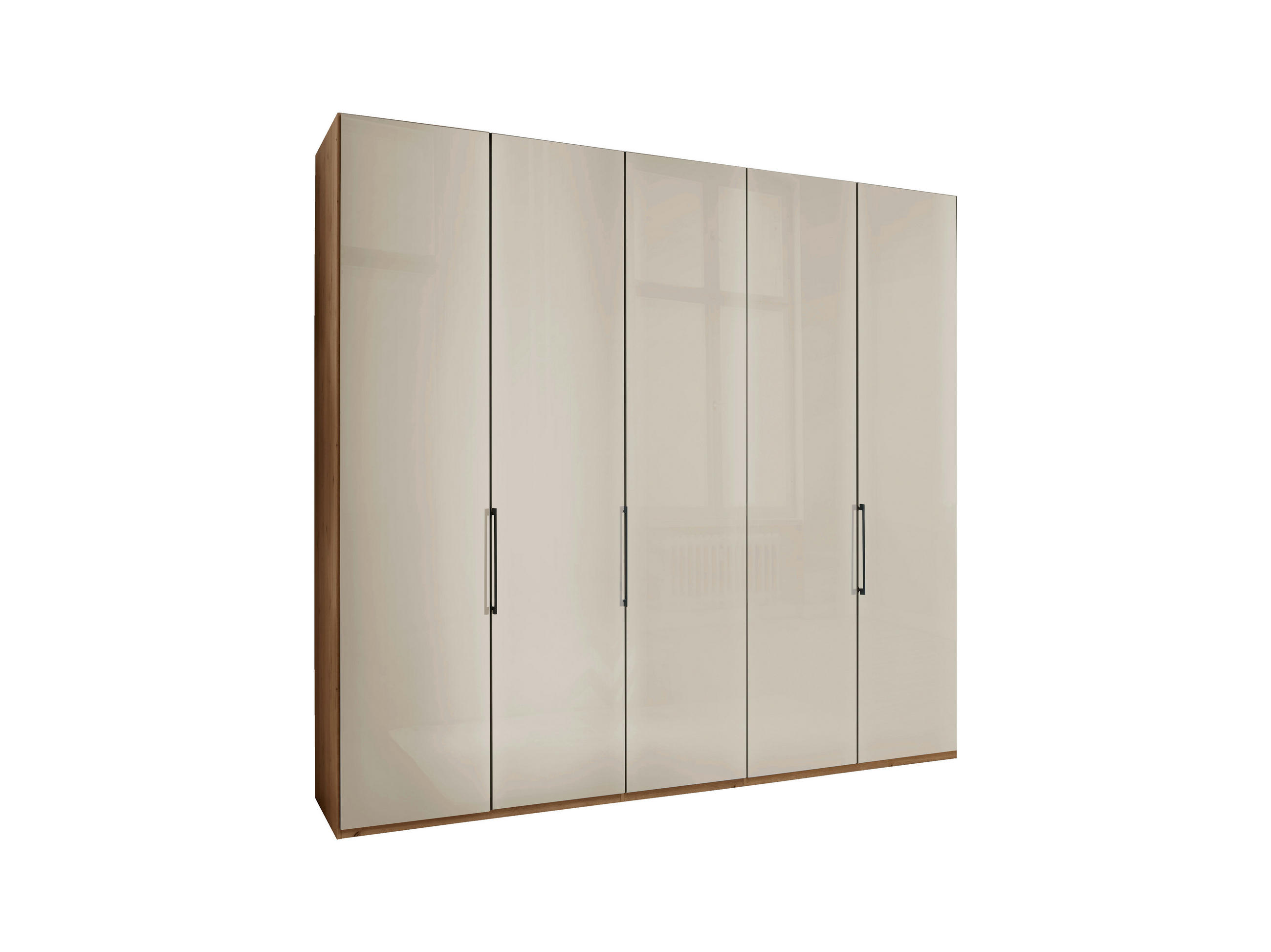 FALTTÜRENSCHRANK 250/216/58 cm 3-türig Champagner, Eiche Bianco  - Schieferfarben/Eiche Bianco, KONVENTIONELL, Glas/Holzwerkstoff (250/216/58cm) - Dieter Knoll