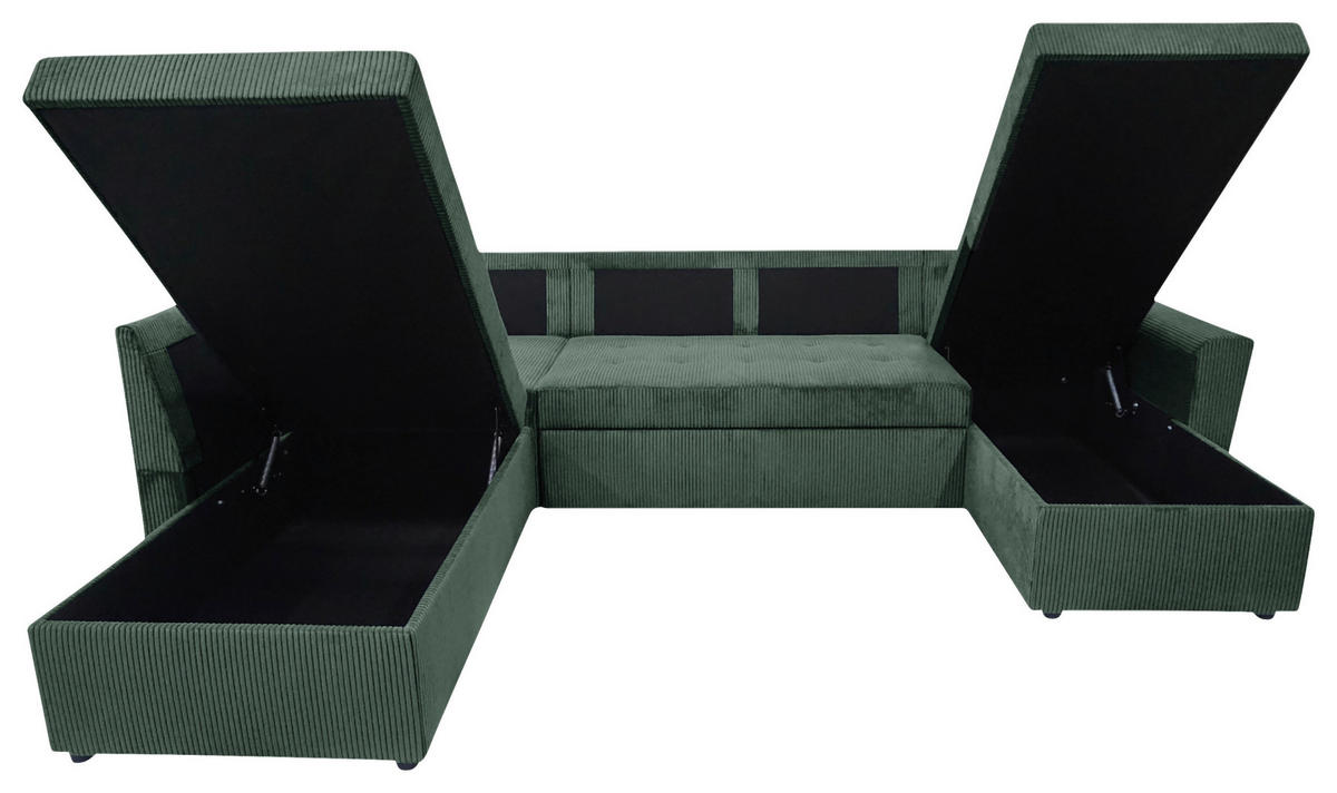 WOHNLANDSCHAFT TERMOLI Dunkelgrün Cord  - Dunkelgrün/Schwarz, Design, Kunststoff/Textil (212/297/155cm) - MID.YOU
