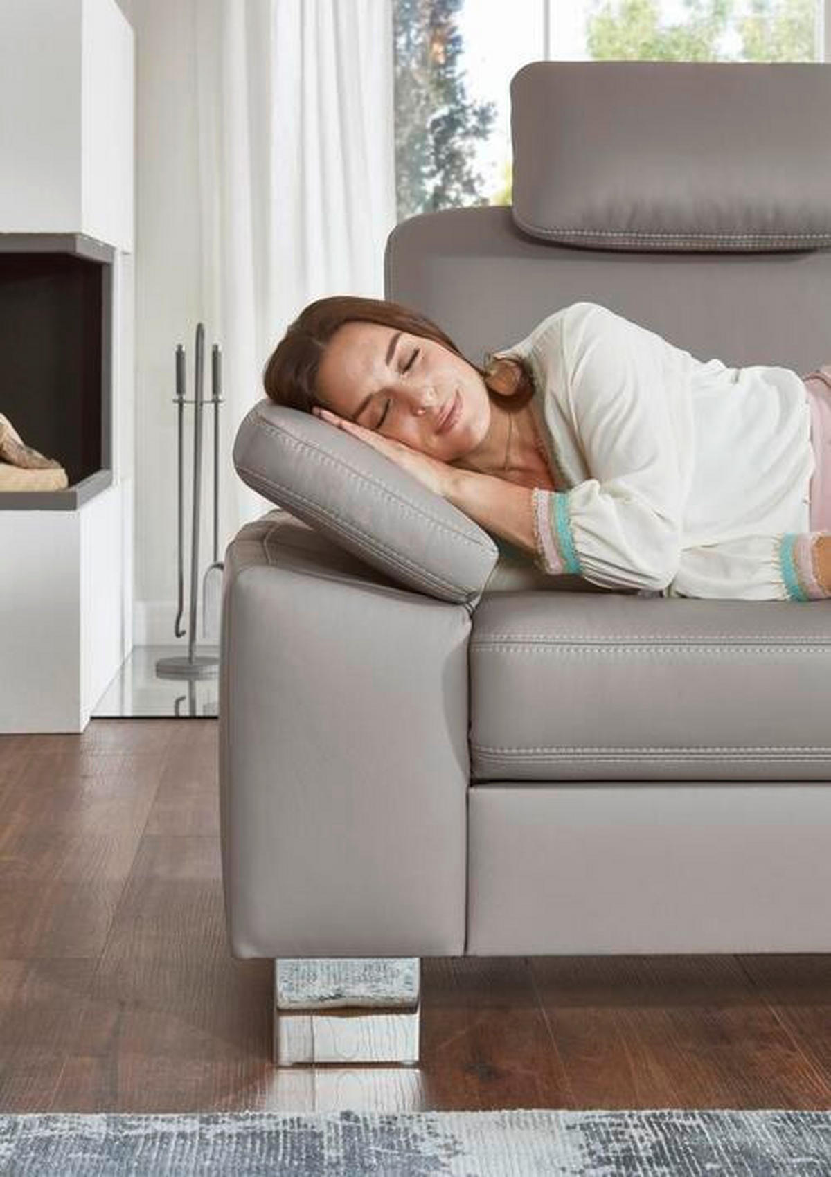 ECKSOFA in Echtleder Hellgrau  248/235 cm  - Beige/Hellgrau, Design, Leder/Metall (248/235cm) - Beldomo Premium