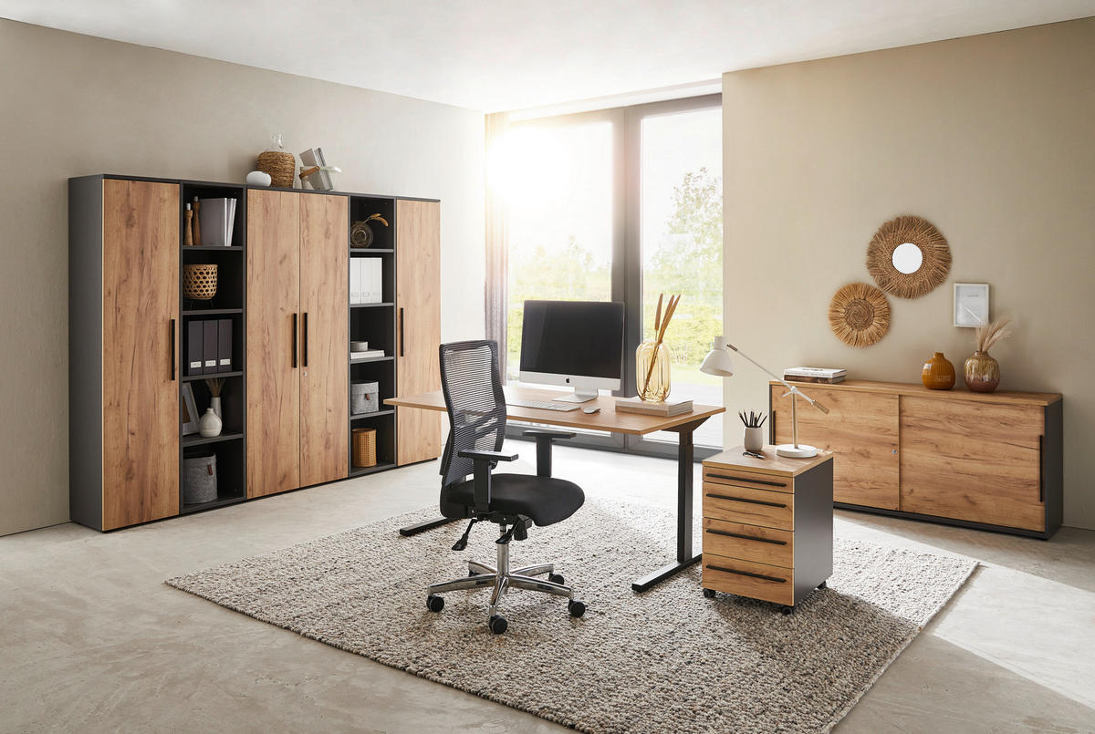 AKTENSCHRANK Graphitfarben, Eichefarben  - Eichefarben/Graphitfarben, MODERN, Holzwerkstoff (80/197/40cm) - Novel