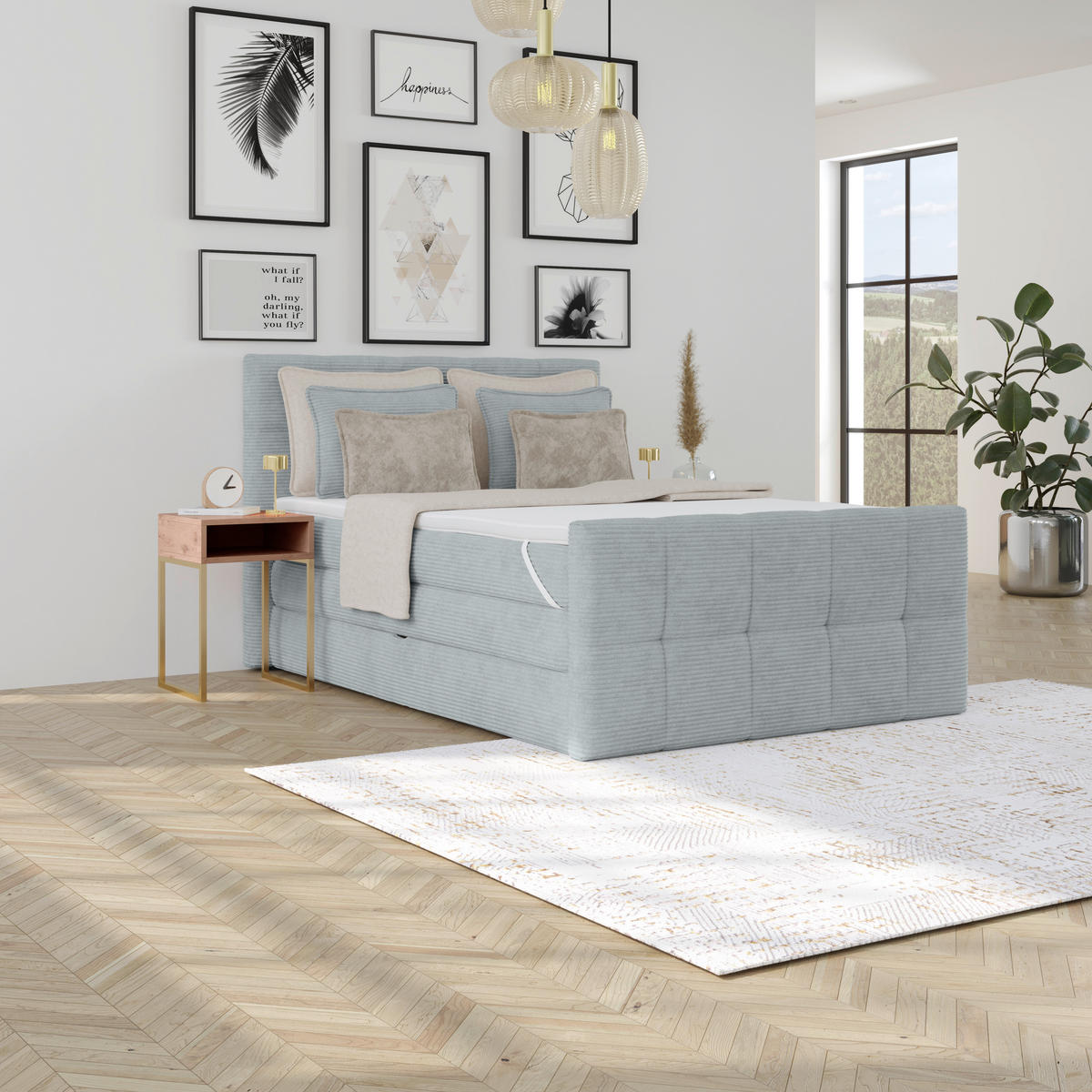 BOXSPRINGBETT 140/200 cm,  in Silberfarben, gepolstertes Kopfteil, Bettkasten, Topper, Matratzen, H3 + H3 = fest  - Silberfarben, KONVENTIONELL, Holz/Holzwerkstoff (140/200cm)