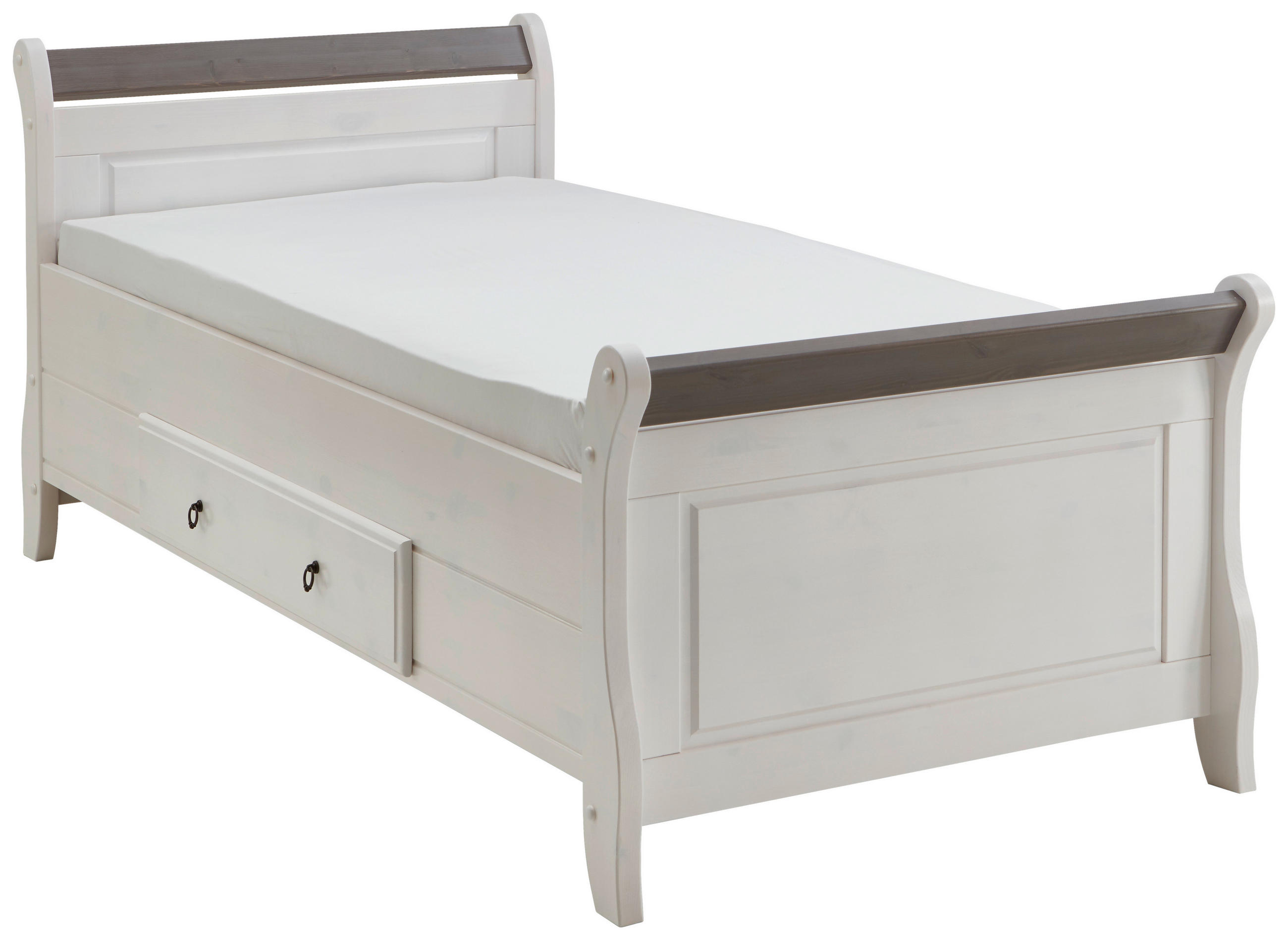 BETT 100/200 cm  in Grau, Weiß  - Weiß/Grau, ROMANTIK / LANDHAUS, Holz (100/200cm) - Boxxx