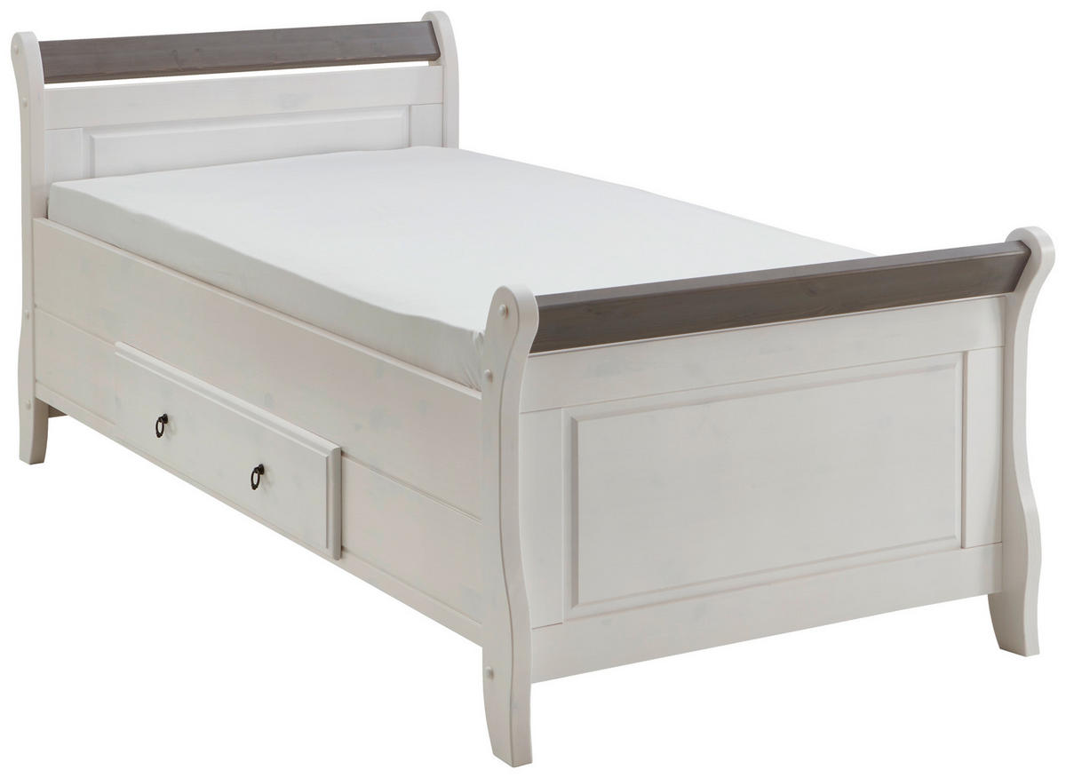 BETT 100/200 cm  in Grau, Weiß  - Weiß/Grau, ROMANTIK / LANDHAUS, Holz (100/200cm) - Boxxx