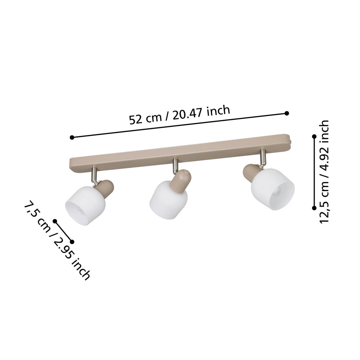STROPNÉ SVIETIDLO, 52/7,5/5,5 cm - piesková/biela, Natur, kov/sklo (52/7,5/5,5cm) - Eglo