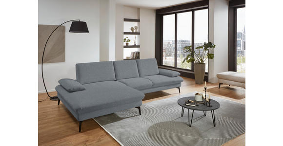 ECKSOFA in Chenille, Mikrofaser Blaugrau 157/299 cm - Blaugrau/Schwarz, Design, Textil/Metall (157/299cm) - Dieter Knoll
