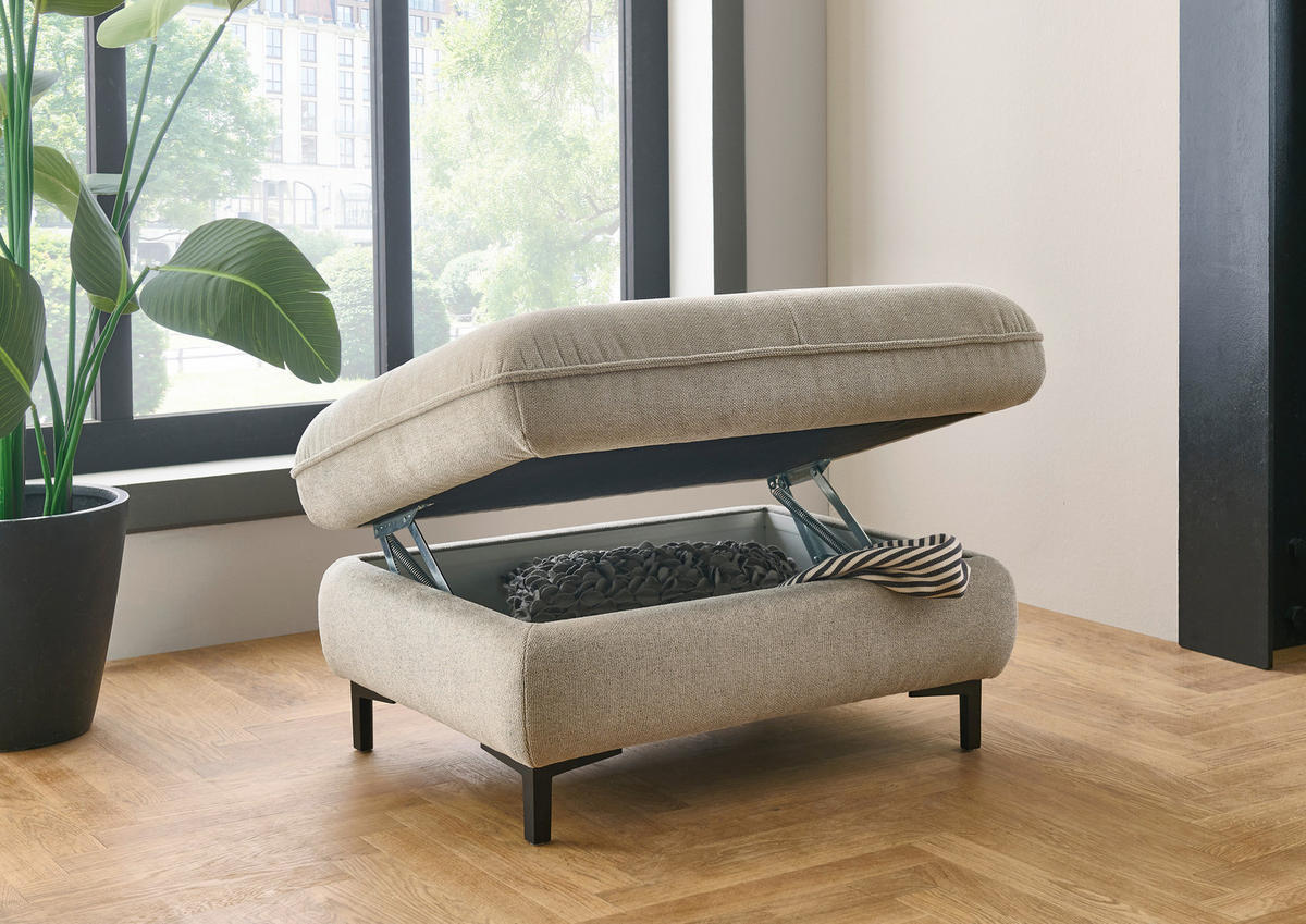 ECKSOFA Flachgewebe Sandfarben  - Sandfarben/Schwarz, Design, Textil/Metall (308/214cm) - Beldomo Speed