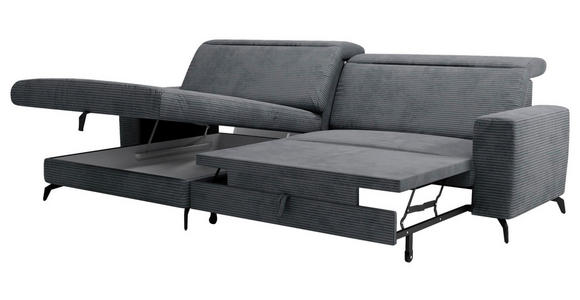 ECKSOFA inkl. Funktion Grau Cord  - Schwarz/Grau, KONVENTIONELL, Textil/Metall (178/290cm) - Cantus